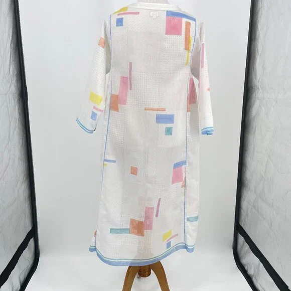 EKA India OS Cotton Silk Tent Dress Geometric Watercolor Print Lagenlook Art - Picture 3 of 9